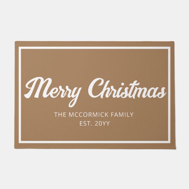 Merry Christmas Rustic Family Name Monogram Doormat (Front)