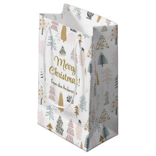 Merry Christmas Rustic Farmhouse Winter Trees Small Gift Bag