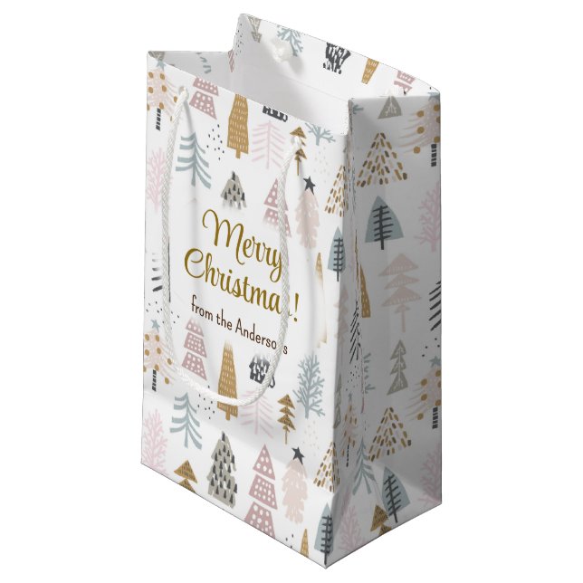 Merry Christmas Rustic Farmhouse Winter Trees  Small Gift Bag (Front Angled)