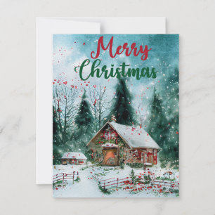 MERRY CHRISTMAS RUSTIC FESTIVE RED  HOME  HOLIDAY CARD