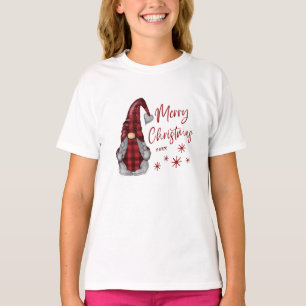 Merry Christmas Rustic Gnome in Red Buffalo Plaid T-Shirt