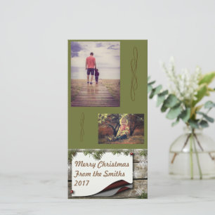 Merry Christmas Rustic Green Pine Boughs Holiday Card
