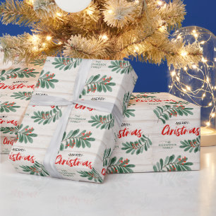 Merry Christmas Rustic Greenery Holiday Wrapping Paper