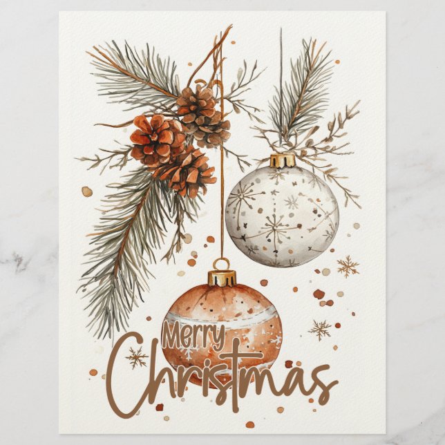 Merry Christmas Rustic Greeting Custom Letterhead (Front)