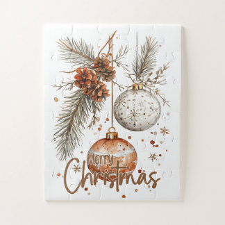 Merry Christmas Rustic Greeting Jigsaw Puzzle