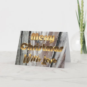 Merry Christmas Rustic Grey Wooden Fence Holiday Card