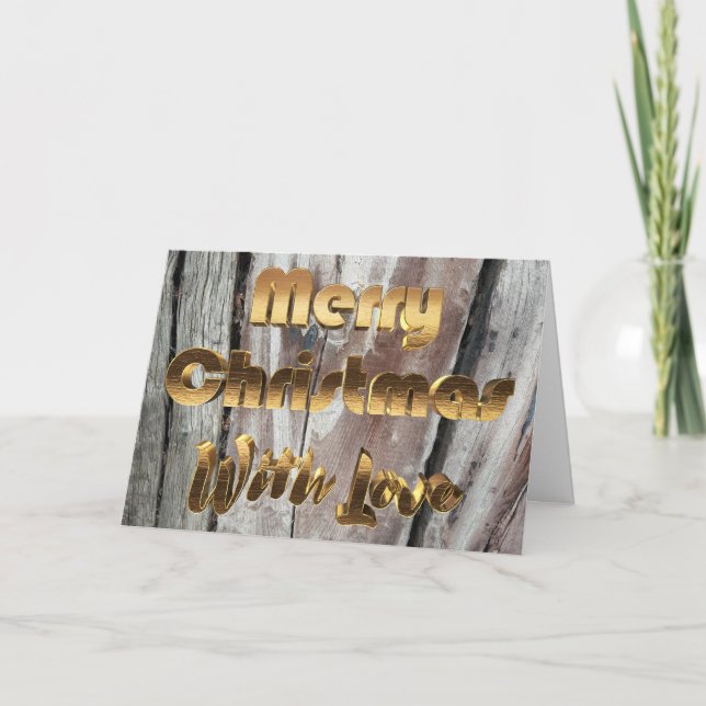 Merry Christmas Rustic Grey Wooden Fence Holiday Card (Front)