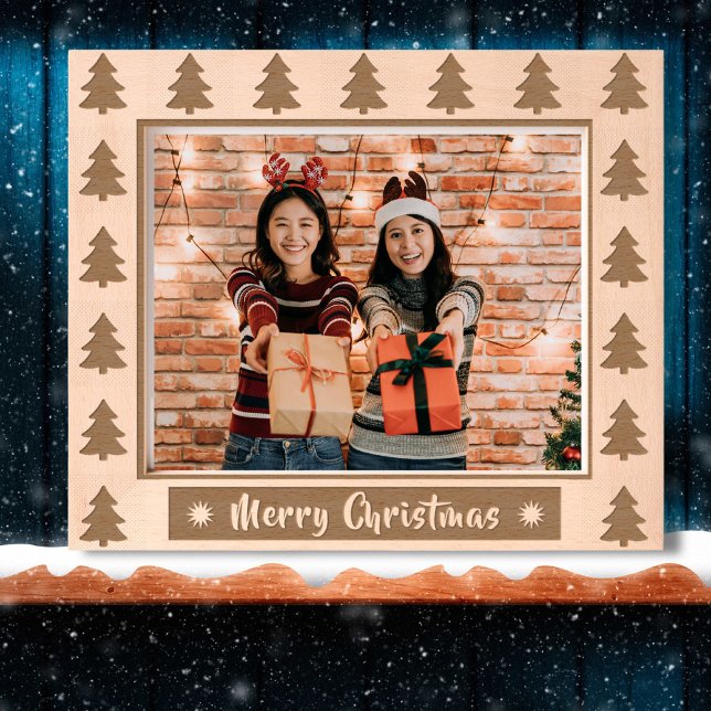 Merry Christmas rustic hoilday photo wooden etched Frames (Creator Uploaded)