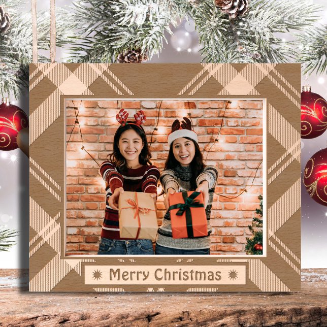 Merry Christmas rustic hoilday photo wooden etched Frames (Creator Uploaded)