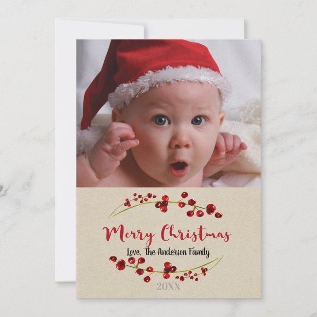 Merry Christmas Rustic Holiday Photo Picture Card (Front)
