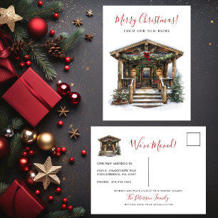 Merry Christmas Rustic New Home Front Door Moving Announcement Postcard