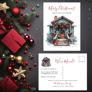Merry Christmas Rustic New Home Front Door Moving Announcement Postcard