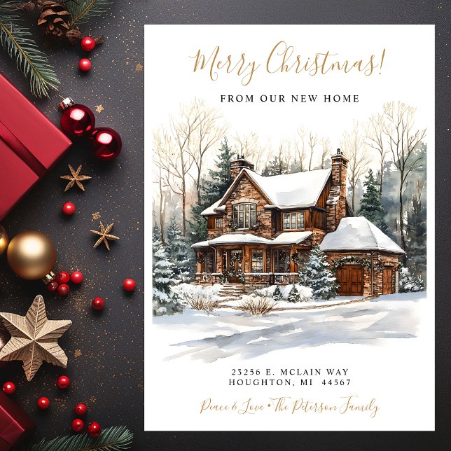 Merry Christmas Rustic New Home Moving Announcement (Creator Uploaded)