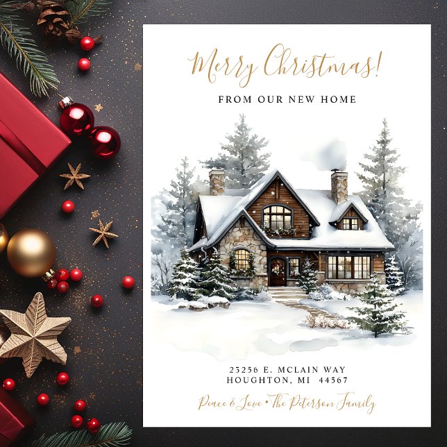 Merry Christmas Rustic New Home Moving Announcement (Creator Uploaded)