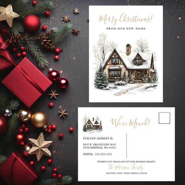 Merry Christmas Rustic New Home Moving Announcement Postcard (Creator Uploaded)