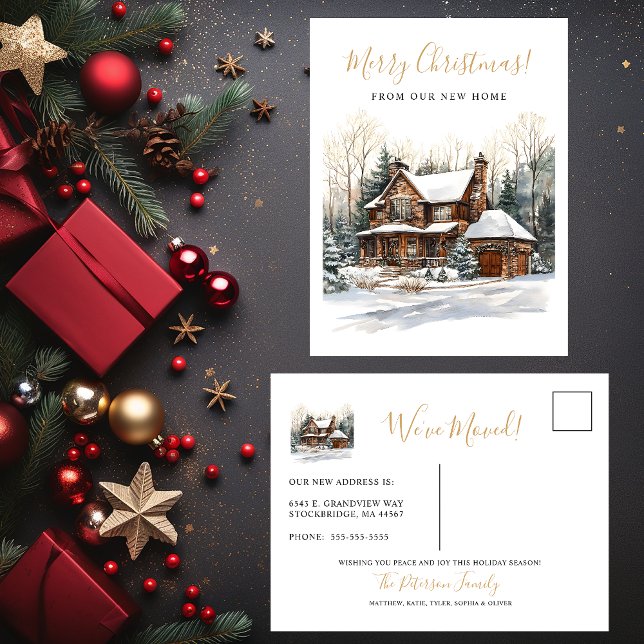 Merry Christmas Rustic New Home Moving Announcement Postcard (Creator Uploaded)