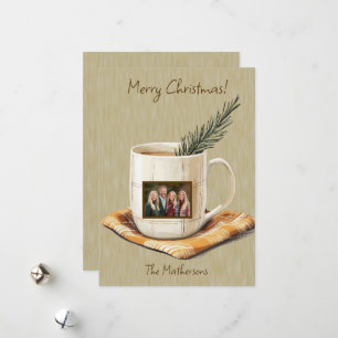 Merry Christmas Rustic Photo Mug Flat Holiday Card