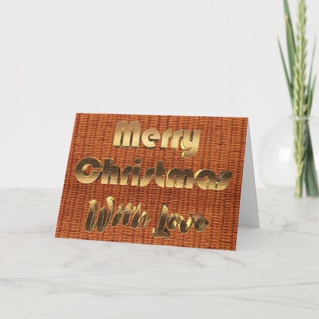 Merry Christmas Rustic Picnic Basket Wicker Photo Holiday Card (Front)