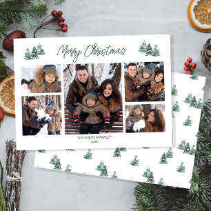 Merry Christmas Rustic Pines Five Photo Holiday Card