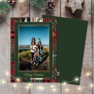 Merry Christmas Rustic Plaid Custom Photo Holiday Card