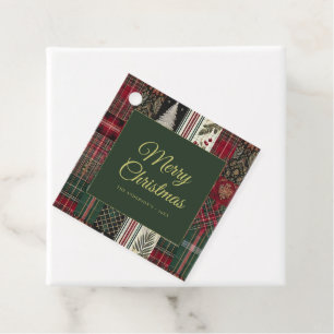 Merry Christmas Rustic Plaid Pattern Favour Tags