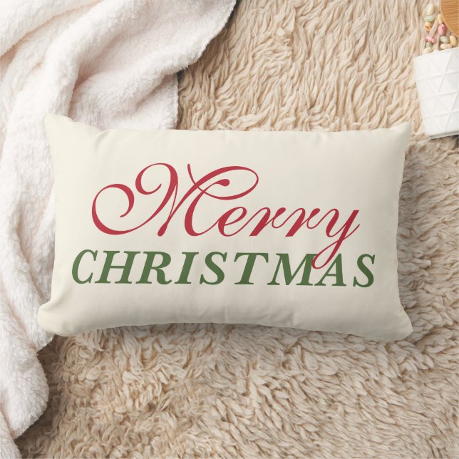 Merry Christmas Rustic Red and Green Holiday Lumbar Cushion (Blanket)