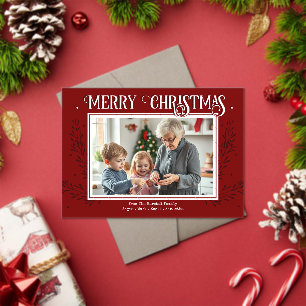 Merry Christmas Rustic Red Family Photo Acrylic Invitations