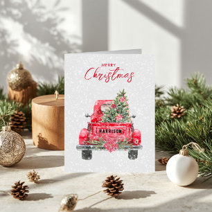 Merry Christmas Rustic Red Truck Holiday Card