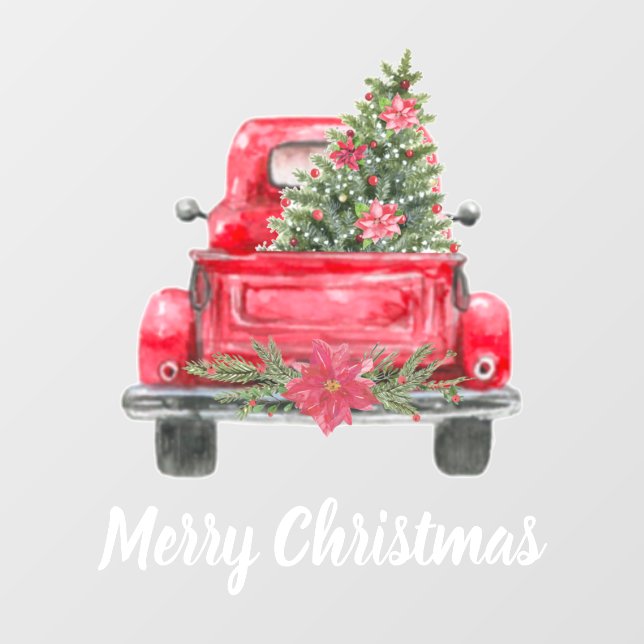 Merry Christmas Rustic Red Truck  Window Cling (Sheet)