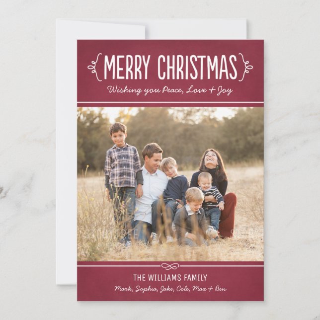 Merry Christmas Rustic Red Wine Photo Holiday Card (Front)