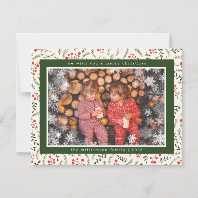 Merry Christmas Rustic Snowflake Photo Holiday  (Front)