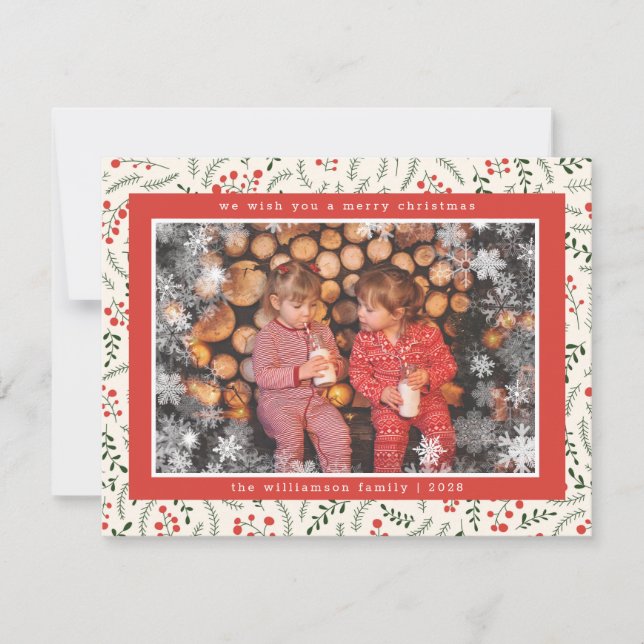 Merry Christmas Rustic Snowflake Photo Holiday  Card (Front)
