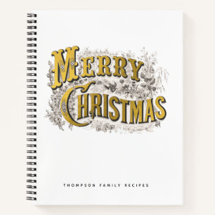 Merry Christmas Rustic Vintage Recipe Cookbook Notebook