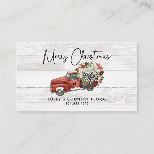 Merry Christmas Rustic Vintage Red Truck  Business Card (Front)