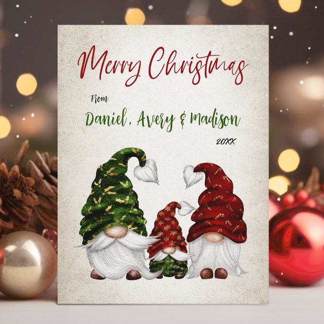 Merry Christmas Rustic Watercolor Gnome Family Holiday Postcard (Creator Uploaded)