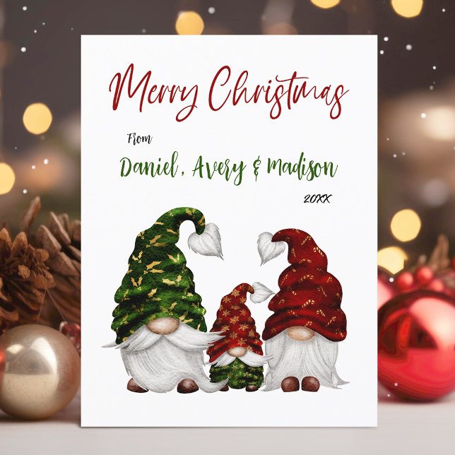 Merry Christmas Rustic Watercolor Gnome Family Holiday Postcard (Creator Uploaded)