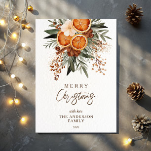 Merry Christmas rustic winter botanical greenery Holiday Card