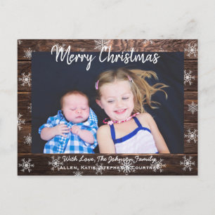 Merry Christmas Rustic Wood and Snowflakes Postcard