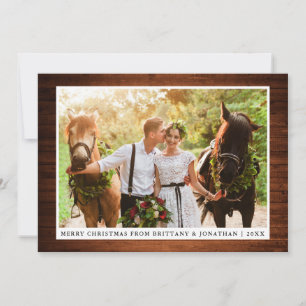 Merry Christmas Rustic Wood Couple Photo Card