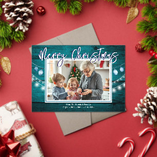 Merry Christmas Rustic Wood Family Photo Acrylic Invitations