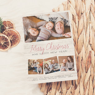 Merry Christmas Rustic Wood Modern 4 Photo Holiday