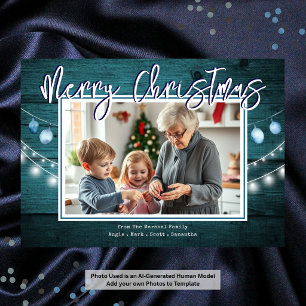 Merry Christmas Rustic Wood Photos Holiday Card