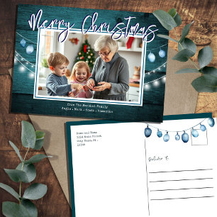 Merry Christmas Rustic Wood Photos Postcard