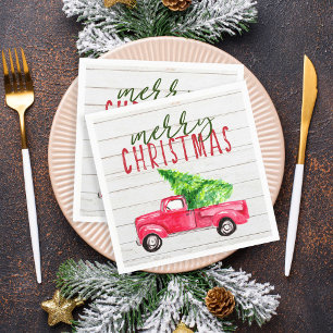 Merry Christmas Rustic Wood Red Truck Vintage cute Napkin