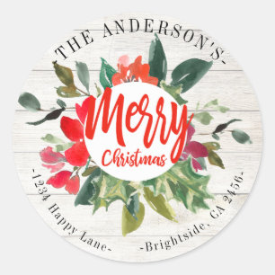 Merry Christmas Rustic Wreath Floral Address Label