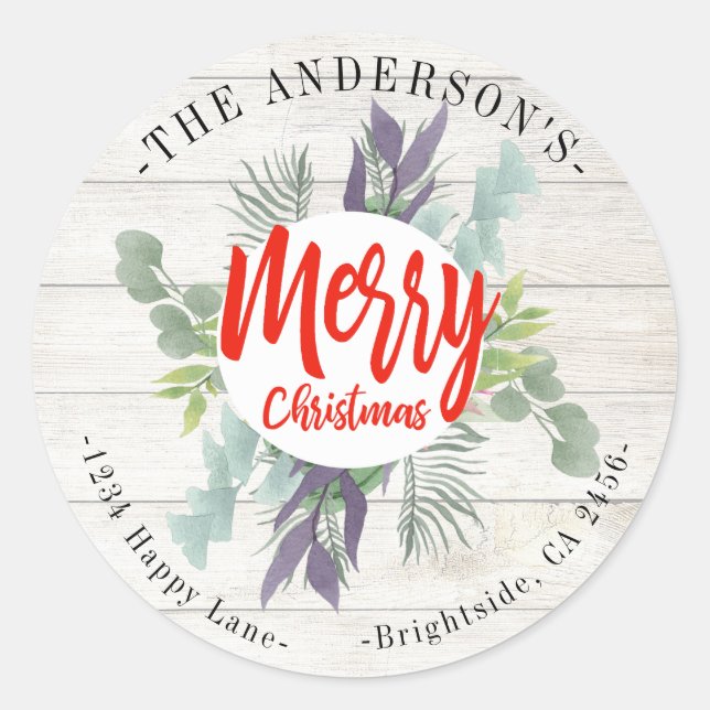 Merry Christmas Rustic Wreath Return Address Label (Front)