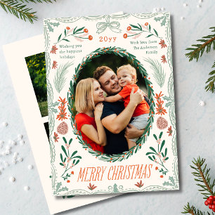Merry Christmas Sage Coral Coquette 2 Photo Holiday Card