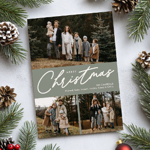 Merry Christmas Sage Green 3 Photo Holiday Card