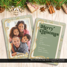 Merry Christmas Sage Green and Gold Photo Card