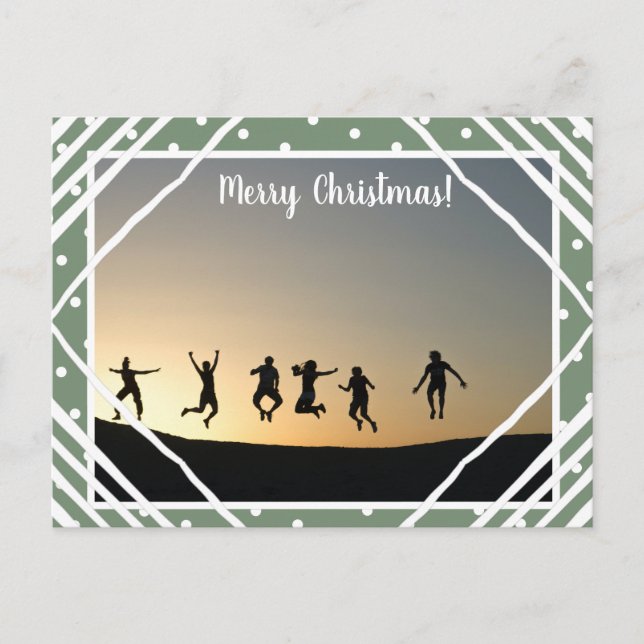 Merry Christmas Sage Green Photo Family Name Holiday Postcard (Front)